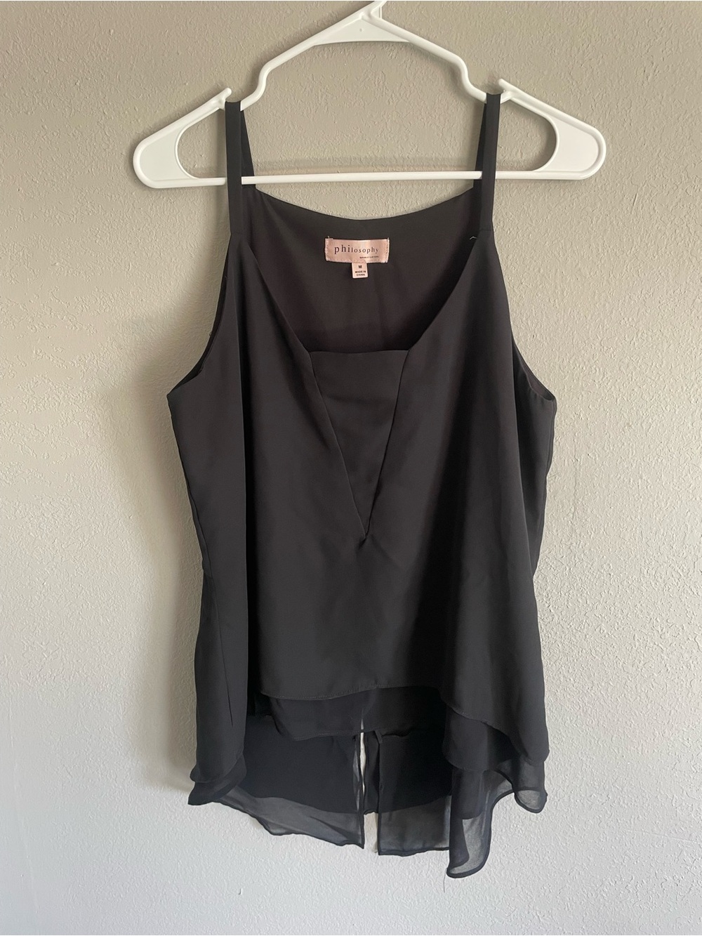 Philosophy Black Layered Chiffon Cami with V-Pleat